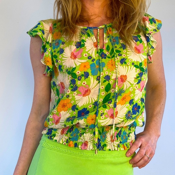 Gorgeous Rose+Olive green floral sheer blouse size XS - Picture 1 of 6